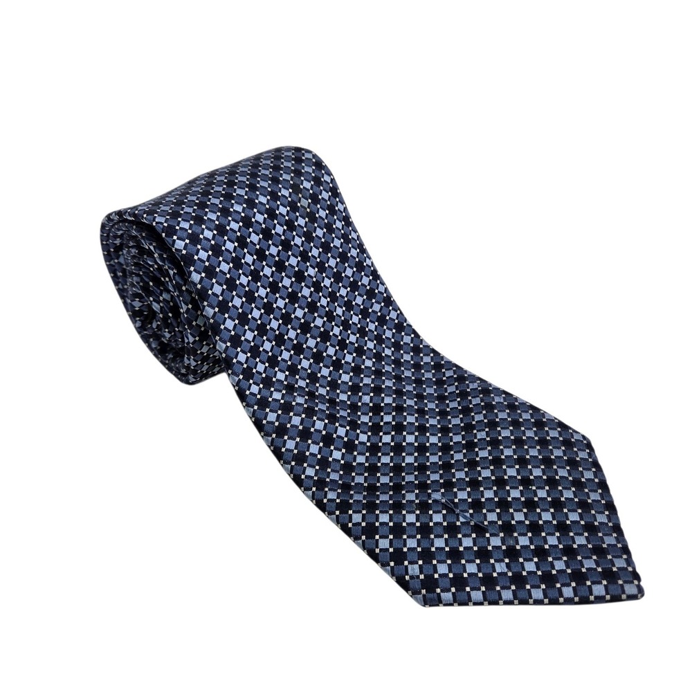 Donald J Trump Silk Necktie Signature Collection Blue Plaid Gold Bar Tie Checks